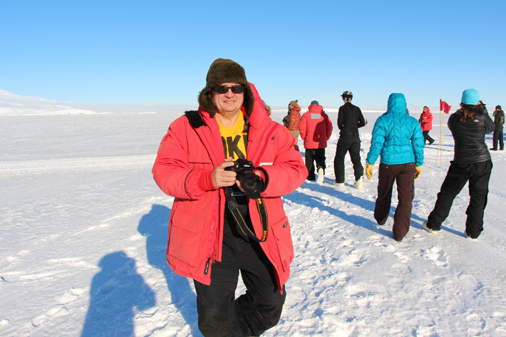 Photo of Andrei on a McMurdo Sound pressure ridge tour