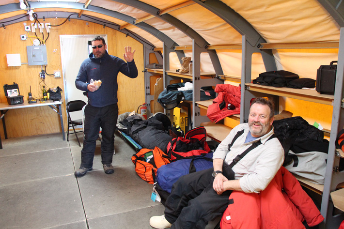 Photo of Mike and Dan in the Science Tent at WAIS Divide after the first full day of instrument setup on 3 December 2015